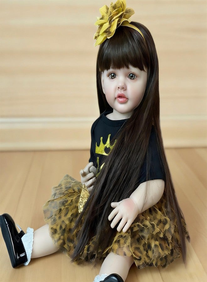 iCradle Lovely Reborn Baby Dolls Princess Girl 22 inch 55 cm Full Body Silicone Soft Vinyl Realistic Newborn Dolls Long Hair Lifelike Baby Doll Kids Toy for Ages 3+ - Image 5